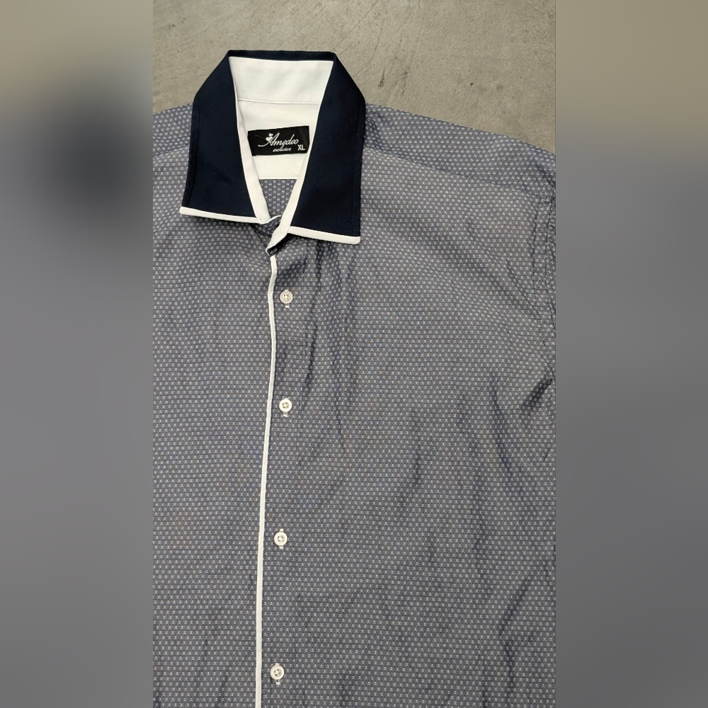 Amadeo Navy and White Button Up Shirt, X-Large